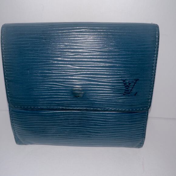 Vintage Louis Vuitton Elise Epi Trifold Wallet Blue Leather LV Paris Made France - Picture 1 of 16
